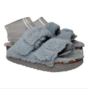 Papillio Arizona Big Buckle Teddy Light Blue Sherpa Slide Sandals Sz 6